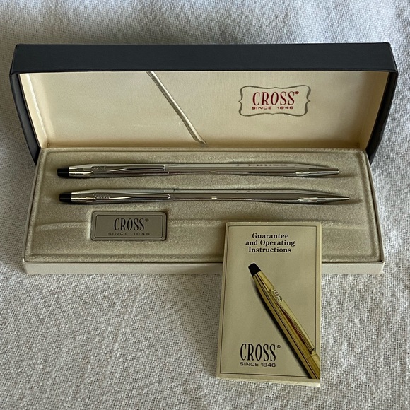 Cross Other - Vintage CROSS Silver Pen & Pencil Set in Original Box Pinstripe Chrome 3501 Read